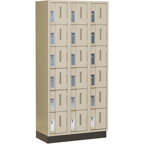 Concorde Heavy-Duty Lockers, 6 -tier, Bank of 3, 36" x 18" x 76", Steel, Beige, Welded (Assembled) Action Paper