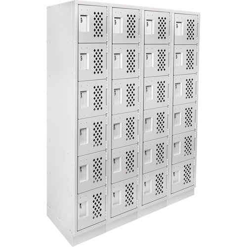 Assembled Clean Line Perforated Economy Lockers, 6 -tier, Bank of 4, 18" x 72" x 12", Steel Action Paper