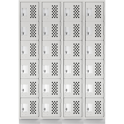 Assembled Clean Line Perforated Economy Lockers, 6 -tier, Bank of 4, 18" x 72" x 12", Steel Action Paper