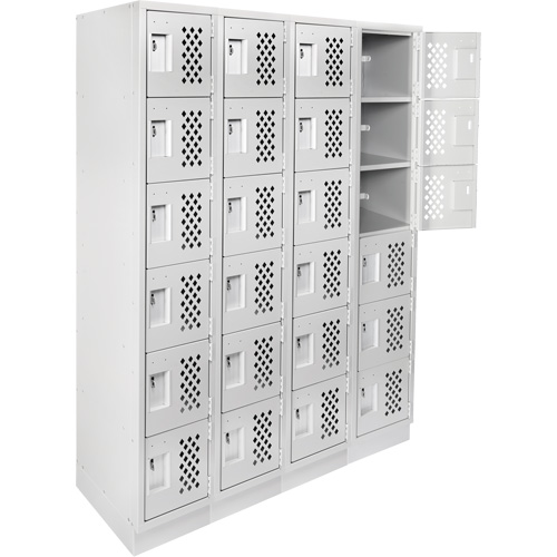 Assembled Clean Line Perforated Economy Lockers, 6 -tier, Bank of 4, 18" x 72" x 12", Steel Action Paper