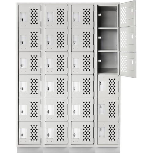Assembled Clean Line Perforated Economy Lockers, 6 -tier, Bank of 4, 18" x 72" x 12", Steel Action Paper