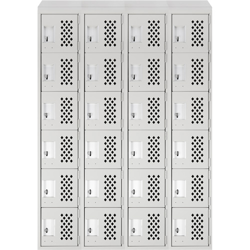 Assembled Clean Line Perforated Economy Lockers, 6 -tier, Bank of 4, 18" x 72" x 12", Steel Action Paper
