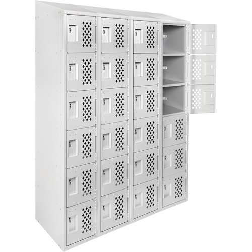 Assembled Clean Line Perforated Economy Lockers, 6 -tier, Bank of 4, 18" x 72" x 12", Steel Action Paper