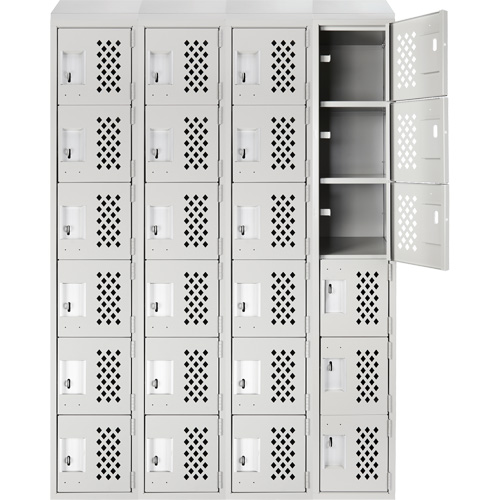 Assembled Clean Line Perforated Economy Lockers, 6 -tier, Bank of 4, 18" x 72" x 12", Steel Action Paper