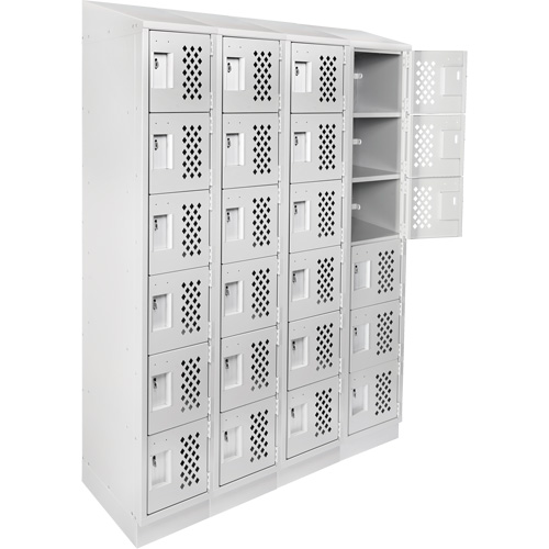 Assembled Clean Line Perforated Economy Lockers, 6 -tier, Bank of 4, 18" x 72" x 12", Steel Action Paper