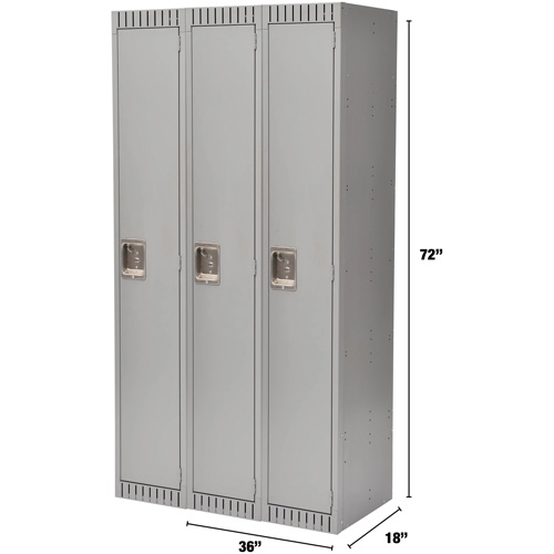Lockers, Bank of 3, 36" x 18" x 72", Steel, Grey, Rivet (Assembled) Action Paper