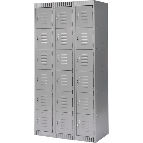 Lockers, 6 -tier, Bank of 3, 36" x 18" x 72", Steel, Grey, Knocked Down Action Paper