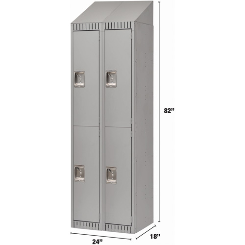 Lockers, 2 -tier, Bank of 2, 24" x 18" x 82", Steel, Grey, Knocked Down Action Paper