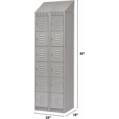Lockers, 6 -tier, Bank of 2, 24" x 18" x 82", Steel, Grey, Knocked Down Action Paper