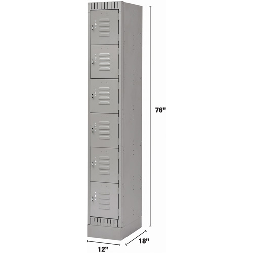 Lockers, 6 -tier, 12" x 18" x 76", Steel, Grey, Knocked Down Action Paper