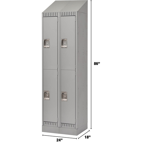 Lockers, 2 -tier, Bank of 2, 24" x 18" x 86", Steel, Grey, Knocked Down Action Paper