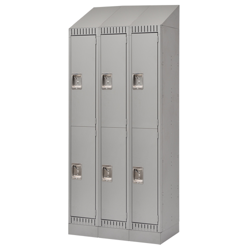 Lockers, 2 -tier, Bank of 3, 36" x 18" x 86", Steel, Grey, Knocked Down Action Paper