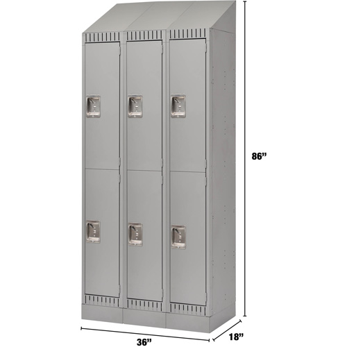 Lockers, 2 -tier, Bank of 3, 36" x 18" x 86", Steel, Grey, Knocked Down Action Paper