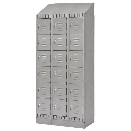 Lockers, 6 -tier, Bank of 3, 36" x 18" x 86", Steel, Grey, Knocked Down Action Paper