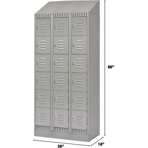 Lockers, 6 -tier, Bank of 3, 36" x 18" x 86", Steel, Grey, Knocked Down Action Paper