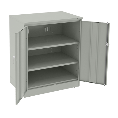 Deluxe Counter High Cabinet, Steel, 2 Shelves, 42" H x 36" W x 24" D, Light Grey Action Paper