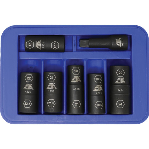 Jeu de demi-douilles r&eacute;versibles m&eacute;triques, 7 Mcx, Chocs, Prise de 1/2", Profond Action Paper