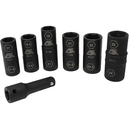 Jeu de demi-douilles r&eacute;versibles m&eacute;triques, 7 Mcx, Chocs, Prise de 1/2", Profond Action Paper