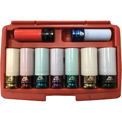 Jeu de douilles &agrave; chocs principales &agrave; paroi mince, 9 Morceaux, Prise de 1/2" Action Paper