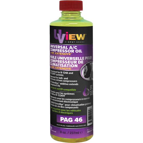 Universal PAG 46 Oil with A/C ExtenDye, 237 ml, Bottle Action Paper