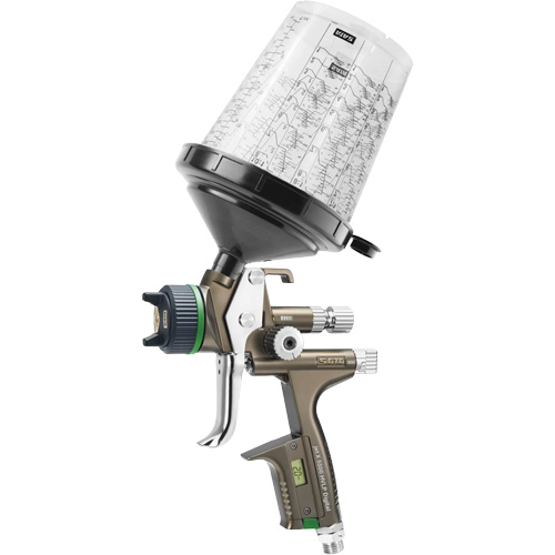 Pistolet de peinture de premi&egrave;re qualit&eacute; pour peinture automobile avec psi num&eacute;rique X5500 HVLP 1,2 I RPS D, Entr&eacute;e d'air 1/4" NPT, 15,19 pi³/min, Capacit&eacute; 0,6 L/0,9 L, 0,17 psi Action Paper