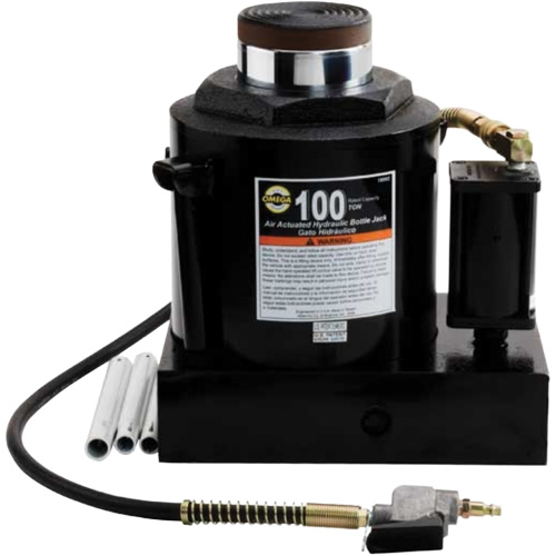 Air Actuated Bottle Jack, 100 Ton(s), Air Hydraulic/Manual Hydraulic, 17-22/25" Raised Height Action Paper