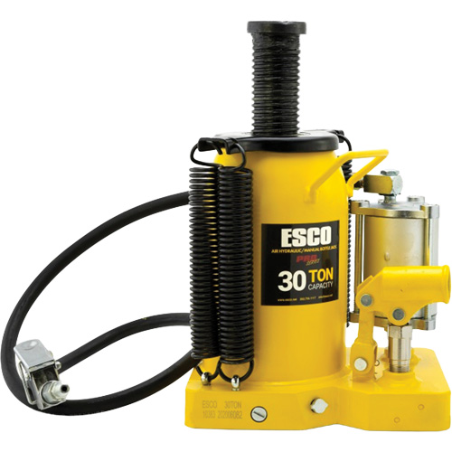 Pro Series  Bottle Jack, 30 tons, Air Hydraulic, 20" Raised Height Action Paper