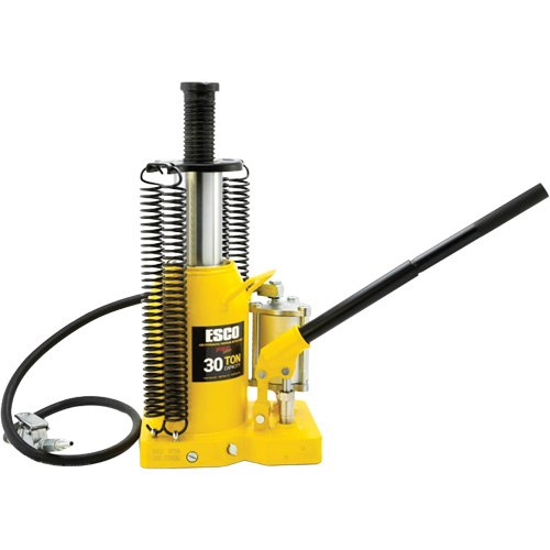 Pro Series  Bottle Jack, 30 tons, Air Hydraulic, 20" Raised Height Action Paper