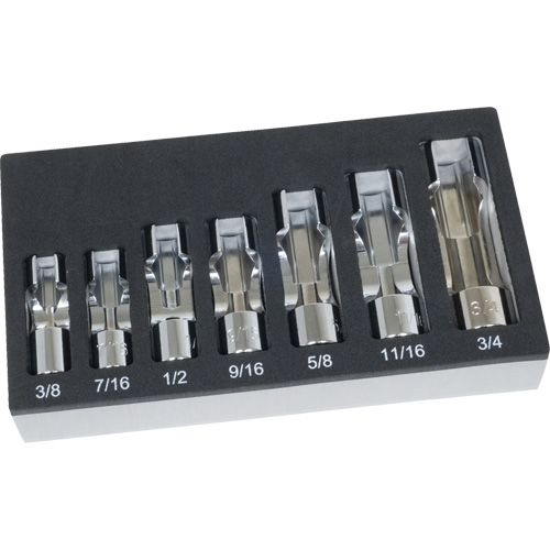SAE Flare Nut Socket Set with Foam Tray, 7 Pieces, 3/8" Drive Size Action Paper