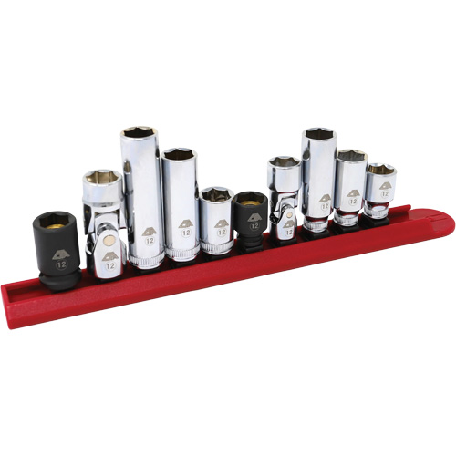 Chrome Finish Socket Set with Rail, 10 Pieces, 1/4"/3/8" Drive Size Action Paper