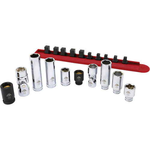 Chrome Finish Socket Set with Rail, 10 Pieces, 1/4"/3/8" Drive Size Action Paper
