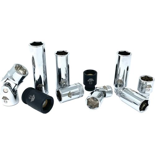 Chrome Finish Socket Set with Rail, 10 Pieces, 1/4"/3/8" Drive Size Action Paper