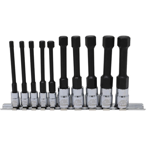 Metric Hex Socket Bit Set with Reduced Shank, 10 Pieces, 1/4"/3/8" Drive Size Action Paper