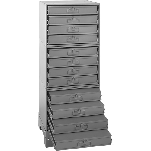 Modular Compartment Drawer Box Rack, Steel, 12 Drawers, 20-3/8" x 16" x 60-1/8", Grey Action Paper