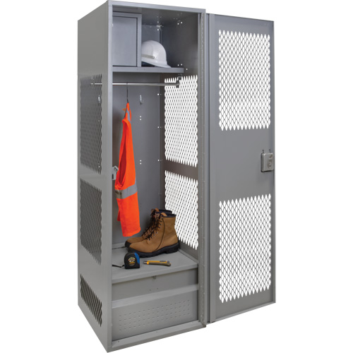Gear Locker with Door, Steel, 24" W x 24" D x 72" H, Grey Action Paper