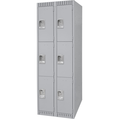 Lockers, 3 -tier, Bank of 2, 24" x 18" x 72", Steel, Grey, Knocked Down Action Paper