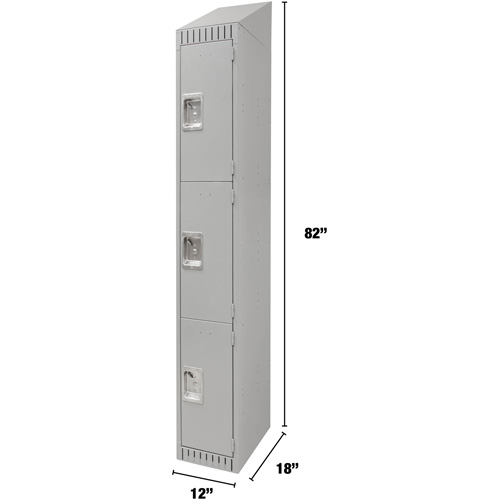 Lockers, 3 -tier, 12" x 18" x 82", Steel, Grey, Knocked Down Action Paper