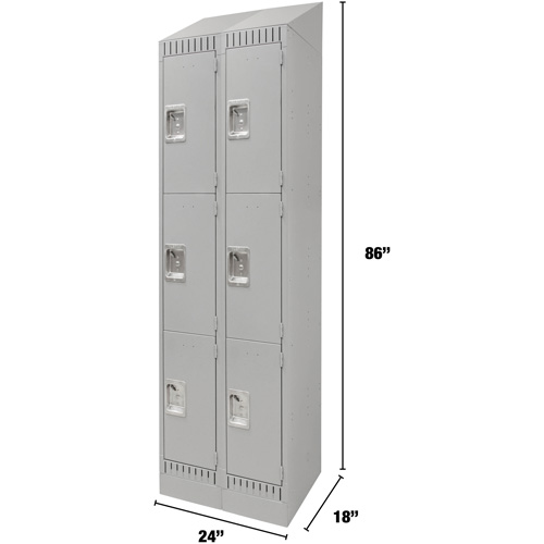Lockers, 3 -tier, Bank of 2, 24" x 18" x 86", Steel, Grey, Knocked Down Action Paper