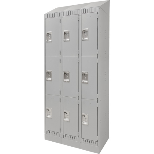Lockers, 3 -tier, Bank of 3, 36" x 18" x 86", Steel, Grey, Knocked Down Action Paper