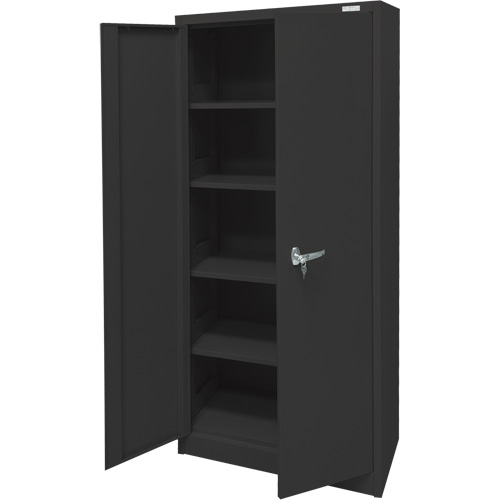 Armoire d'entreposage, Acier, 4 Tablettes, 66" h x 30" la x 15" P, Noir Action Paper