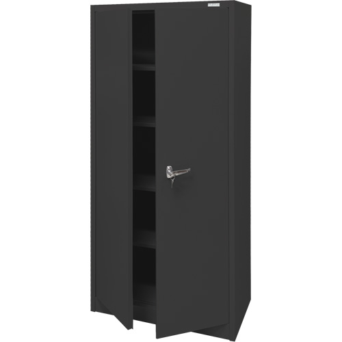 Armoire d'entreposage, Acier, 4 Tablettes, 66" h x 30" la x 15" P, Noir Action Paper