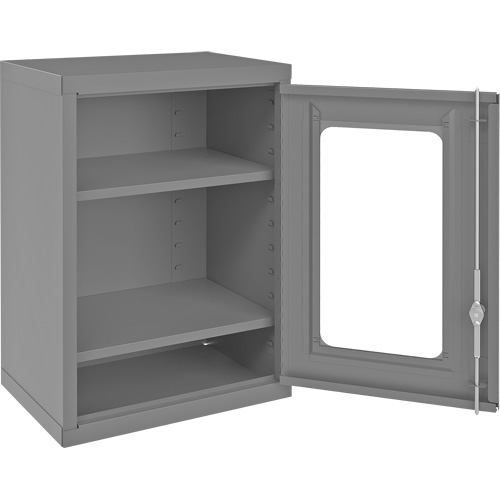 Armoire de rangement murale avec portes transparentes, 26-15/16" h x 18-1/8" la x 13-11/16" p, 2 tablettes, Acier, Gris Action Paper