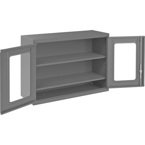Armoire de rangement murale avec portes transparentes, 26-15/16" h x 35-7/8" la x 13-11/16" p, 2 tablettes, Acier, Gris Action Paper