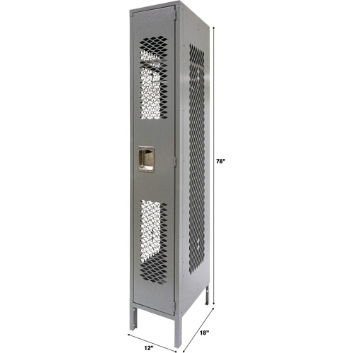 Vented Lockers, 12" x 18" x 78", Steel, Grey, Knocked Down, Perforated Action Paper