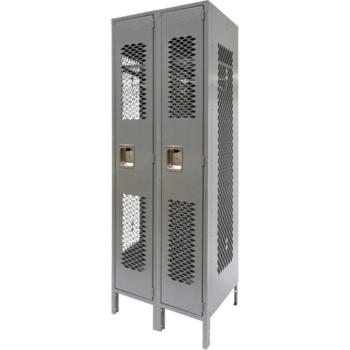 Vented Lockers, Bank of 2, 24" x 18" x 78", Steel, Grey, Knocked Down, Perforated Action Paper