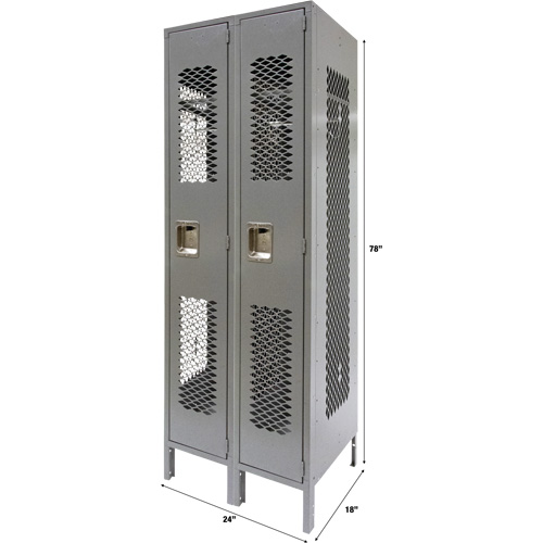 Vented Lockers, Bank of 2, 24" x 18" x 78", Steel, Grey, Knocked Down, Perforated Action Paper