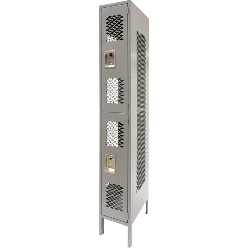 Vented Lockers, 2 -tier, 12" x 18" x 78", Steel, Grey, Knocked Down, Perforated Action Paper