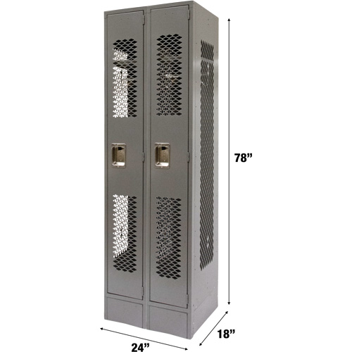 Vented Lockers, Bank of 2, 24" x 18" x 78", Steel, Grey, Knocked Down, Perforated Action Paper