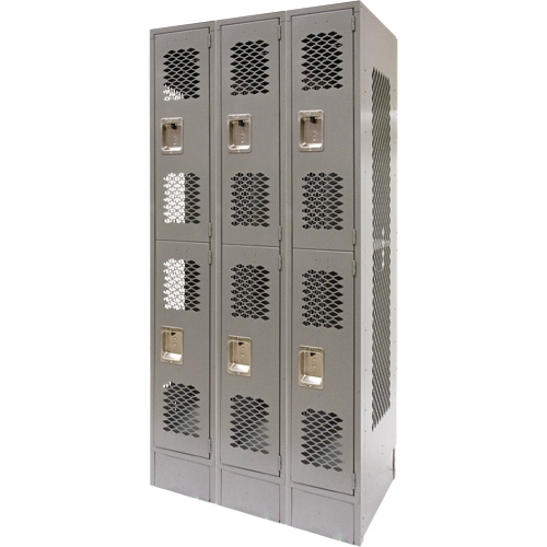 Casiers ventil&eacute;s, 2 niveaux, Bloc de 3, 36" x 18" x 78", Acier, Gris, D&eacute;mont&eacute;, Perfor&eacute; Action Paper
