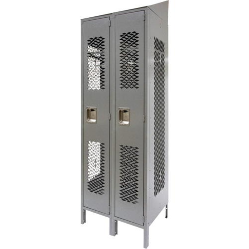 Vented Lockers, Bank of 2, 24" x 18" x 88", Steel, Grey, Knocked Down, Perforated Action Paper